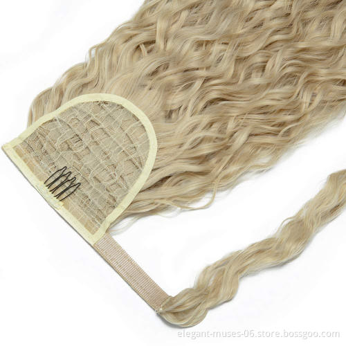 Hair Water Wave Mixed Brown Blonde Ponytail Wrap Round Hairpiece Heat Resistant Synthetic Hair Extension For Black Women